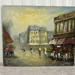 Oil On Canvas, Painting, Paris Street Scene