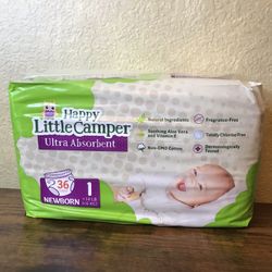 Newborn Diapers 36 Count Happy Little Camper Baby Diapers Sealed