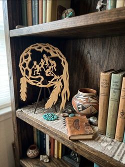 Scroll-saw Cut Wooden Kokopelli Dancers Dreamcatcher Wall Art Cutout Decor