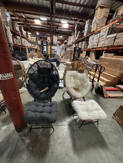 New Birdcage Lounge Chair 450 lbs Capacity Indoor Outdoor Wicker Egg Chair Set w/ Ottoman Footrest