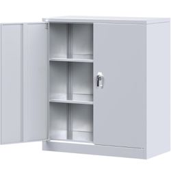 Brand New Metal Storage Cabinets with Lock,2 Doors and 2 Adjustable Shelves - 35.4" Steel Lockable File Cabinet,Locking Counter Cabinet for Home Offic