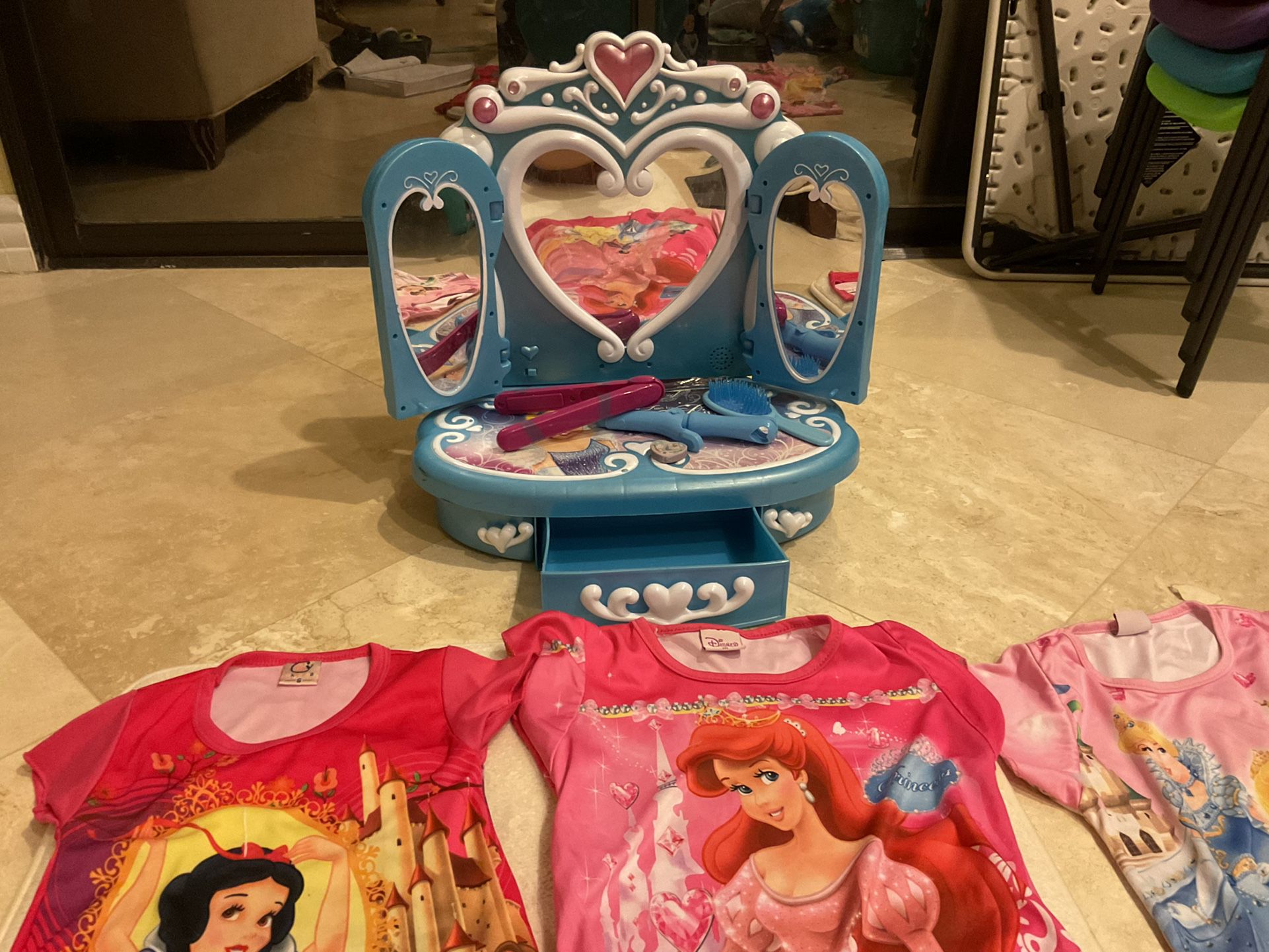 Cinderella Mirror Make Up Station With Disney Princesses Night Gown.