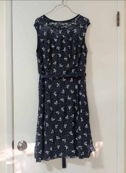 Navy Blue Polka Dot and Bow Lace Yoke Sleeveless Dress