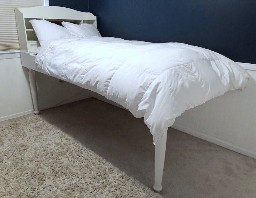 White Captain’s Wooden Twin Bed with Mattress