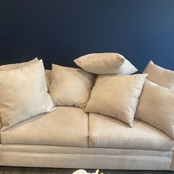 Ultra suede couch, oversized chair and ottoman Q