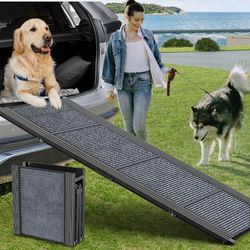 New Dog Ramp For Car, 63" Long & 17" Wide Folding Portable Pet Stair Ramp With Non-Slip Rug Surface, Extra Wide Dog Steps For Medium & Large Dogs Up T