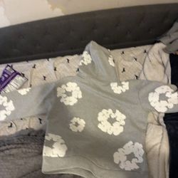 grey Denim Tear Hoodie Size S