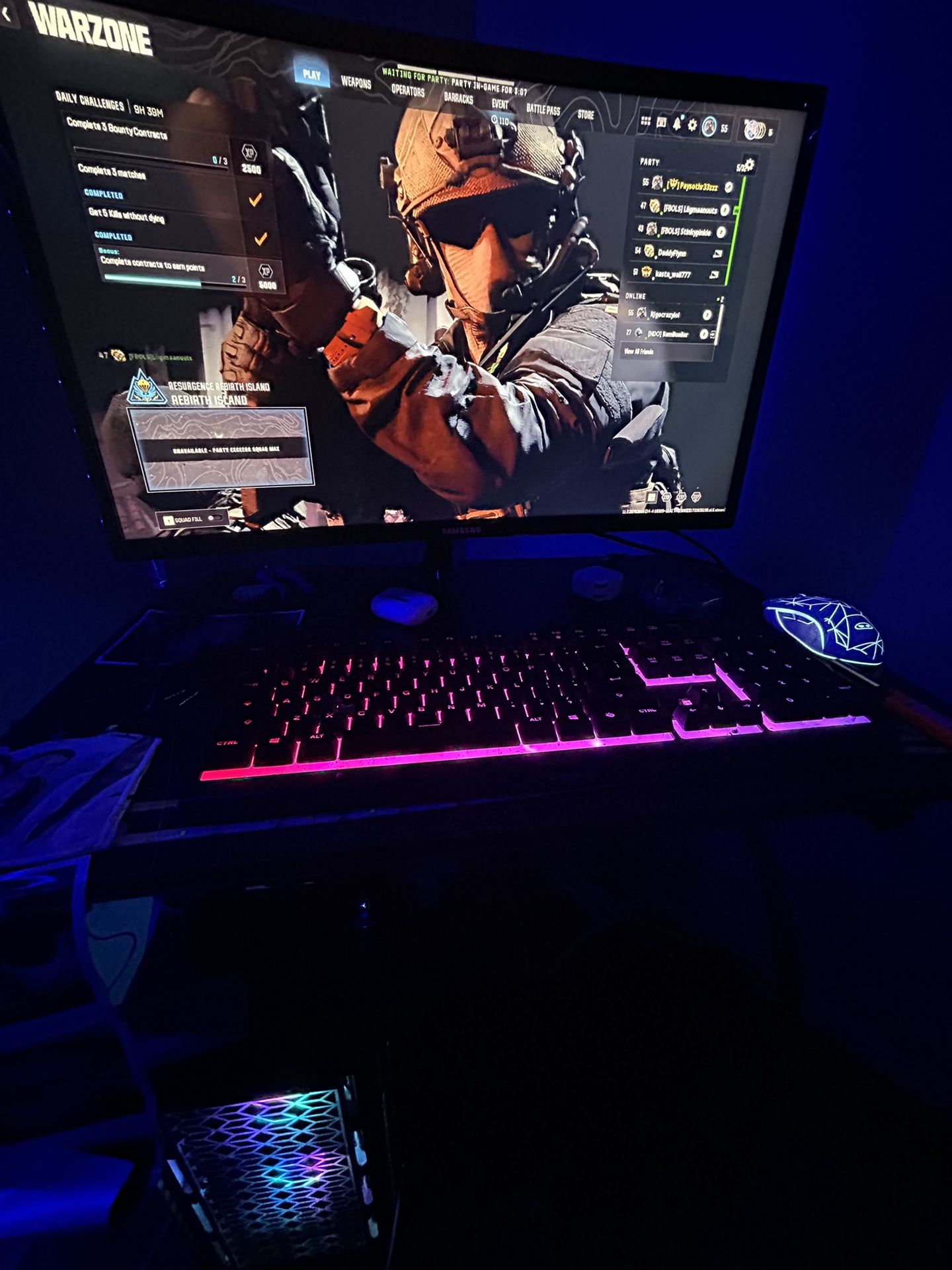 geforce pc with samsung curved monitor gaming keyboard / ZEN/ GAMING MOUSE AND \HEADSET