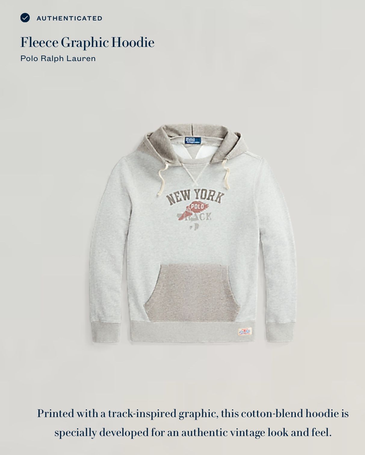 Polo Ralph Lauren Men's Grey Heather New York Graphic Fleece Pullover Hoodie Men Size Large