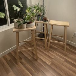 3 Natural Wood Barstools