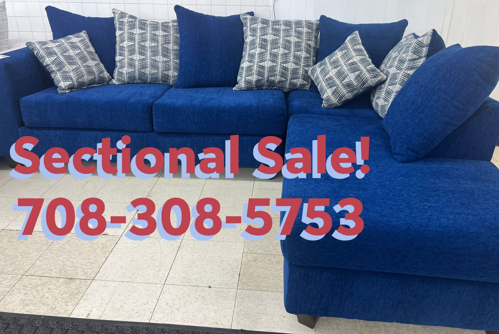 NEW Cobalt Blue Sectional with Pillows