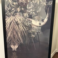 24”x36” Highland Cow Floral Framed Poster