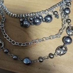 Very Long Stainless Steel Beaded Necklace With Matching Earrings 