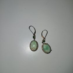 Blue Green Stone Framed In Silver Earrings 
