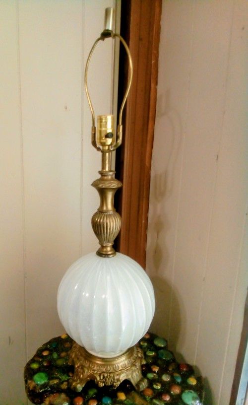 Vintage Iridescent Milk Glass Ball Lamp