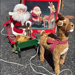 Vintage Animated Santa And Sleigh With Reindeer 