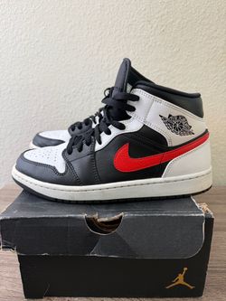 Air Jordan 1 Mid Black White Red Sneakers