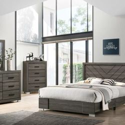 Brand New Grey 4pc Queen Size Bed Set (Available In California & Eastern King)
