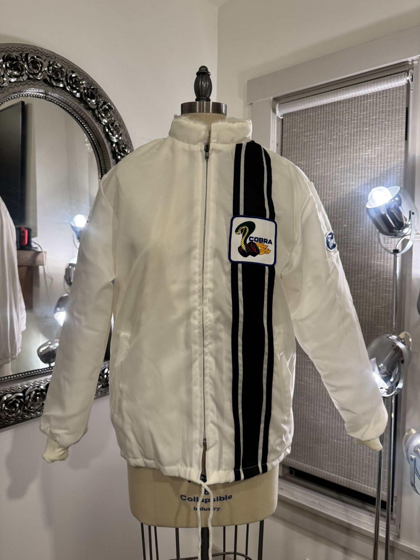 Vintage Men’s Ford Cobra Lined Racing Jacket White Color Size Small