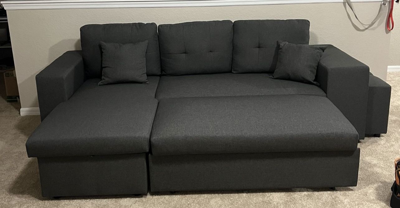 L-Shape Linen Reversible Sleeper Sectional Sofa,