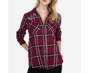 NWT express embellished plaid shirt small