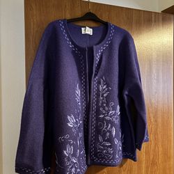 Vintage Linea  By Louis Dell’Olio  Long Sleeve Embroidered Cardigan Sweater  3XL