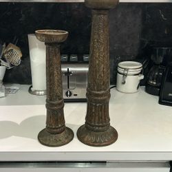 2 Embossed Metal Candle Holders