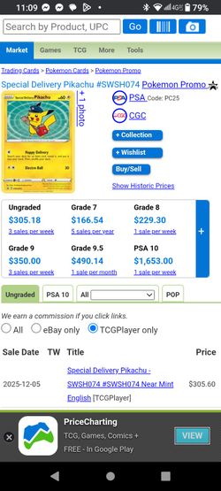  TCG Promo Card SWSH074 Special Delivery Pikachu 