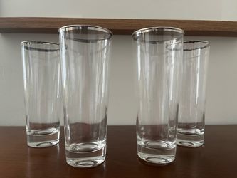 Vintage-Set of 4 Clear Highball Glasses with Silver Rim