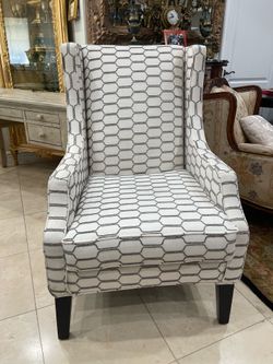 Modern Wingback Armchair White Gray Geometric Pattern🌷 BRAND NEW