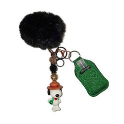Snoopy Adventurer Custom Keychain with Sanitizer Bottle, Green Holder, and Pom Pom