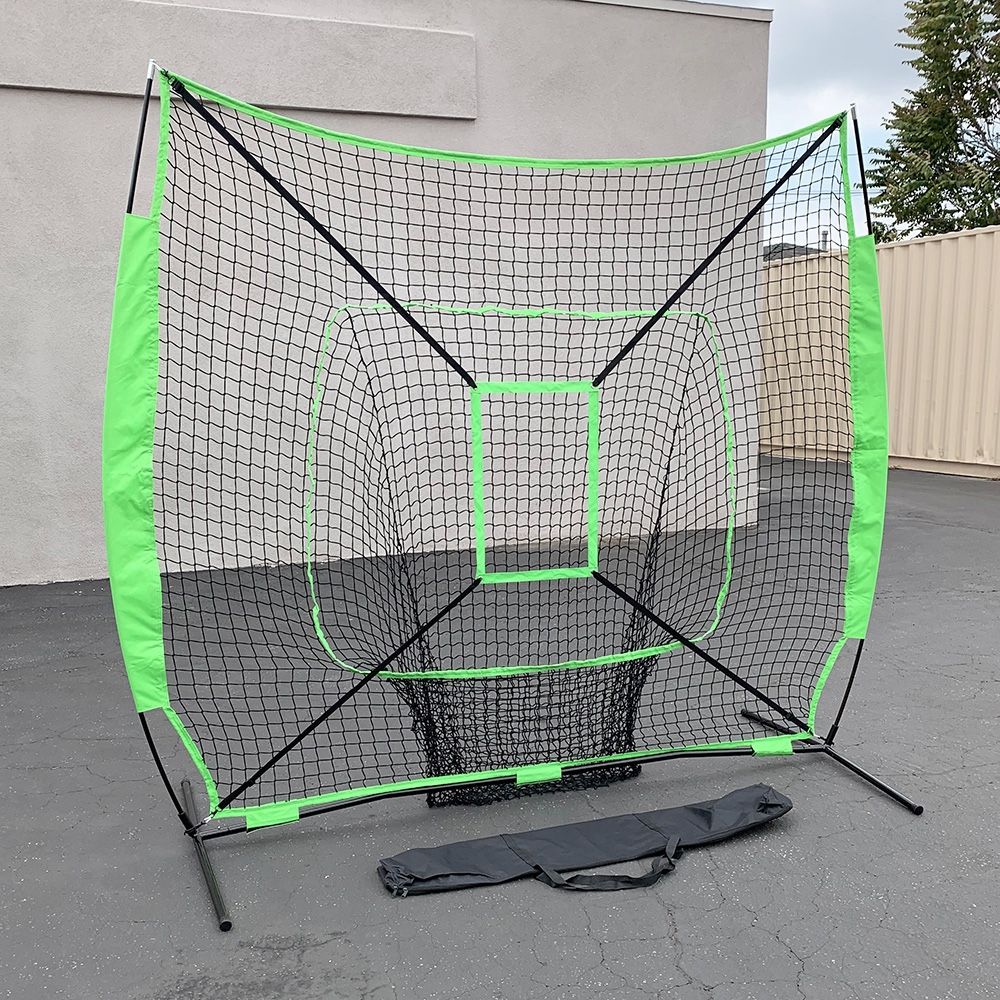$55 (New) Baseball & softball practice hitting & pitching 7x7’ net with bow frame, carry bag