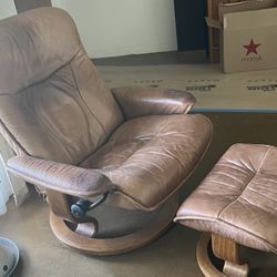Vintage Ekornes Leather Chair And Ottoman