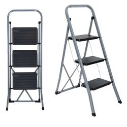 Ladders with Wide Anti-Slip Platform, Lightweight Steel Ladder, 330 lbs