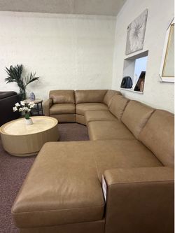 4Pc Light Brown Top Grain Radley Leather Sectional