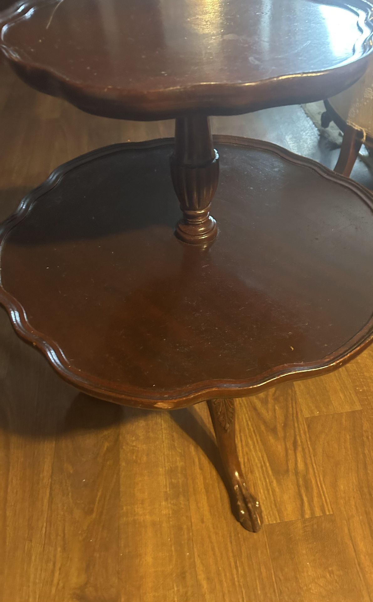 Antique Mahogany Two Tier Pie Crust Table 31 Inches Tall 22 & 15 Inch Tops