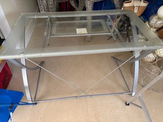 Glass & Metal Desk with Pull-Out Keyboard Tray - 48”L