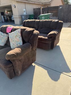 Reclining brown microfiber couch and loveseat
