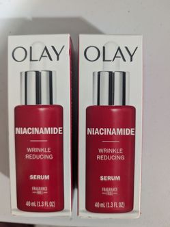 (2) OLAY NIACINAMIDE WRINKLE REDUCING Serum, Fragrance Free 1.3oz 

new