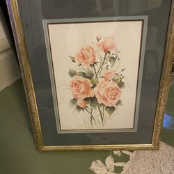 Pink Rose Painting With Gold Frame / Roses / Painting / Pictures / Artwork / Art