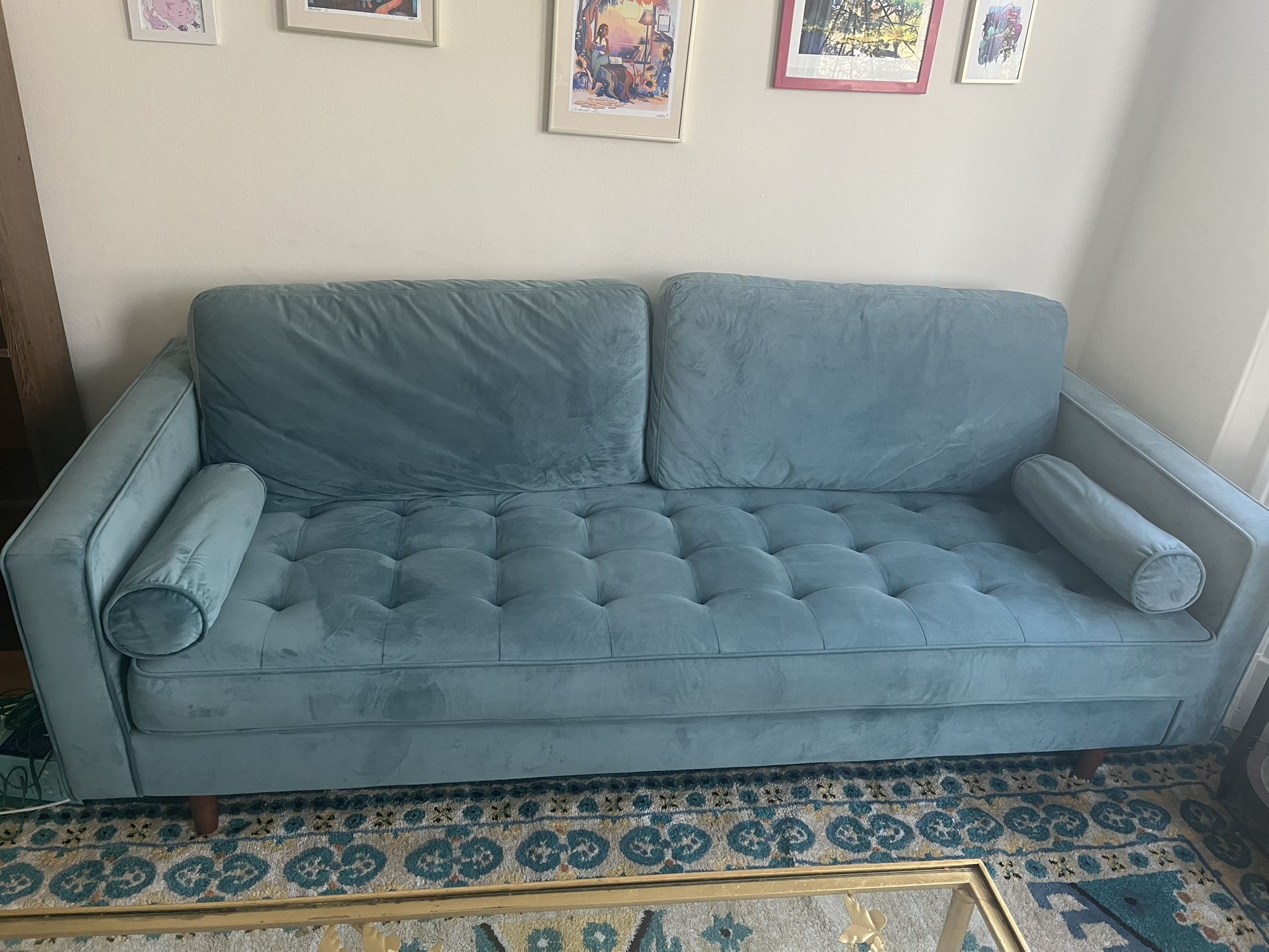 Beautiful Turquoise/Spa Blue Velvet Sofa