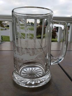 One (1) Brig Sail Boat Glass Stein Small Mug 5 1/2 inches tall