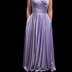 Satin Purple Lavender Long Dress 