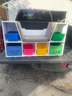 Kids Storage Bench with Colorful Bins