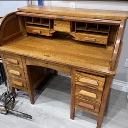 Vintage Wooden Desk with Roll Top comes with Chair