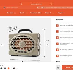 Turtlebox Original Gen 3: Portable Outdoor Bluetooth Speaker - Ultra-Loud (120dB) Waterproof 