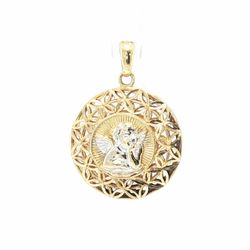 Woman’s Ladies 10k Two Toned White and Yellow Gold Openwork Angel Pendant 1” Inch GP3132725