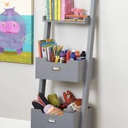 Leaning Shelf With Toy Bins