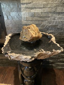 Petrified Wood Fountain in Indonesian Fossilized Wood Vessel