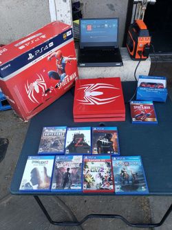 $450! New Conditions PS4 Pro Spider Man Edition 1000GB, 1 Control, 1 Spider man Game & box. $550! With 7 Disc Games. Trade up are welcome. Alo works 1